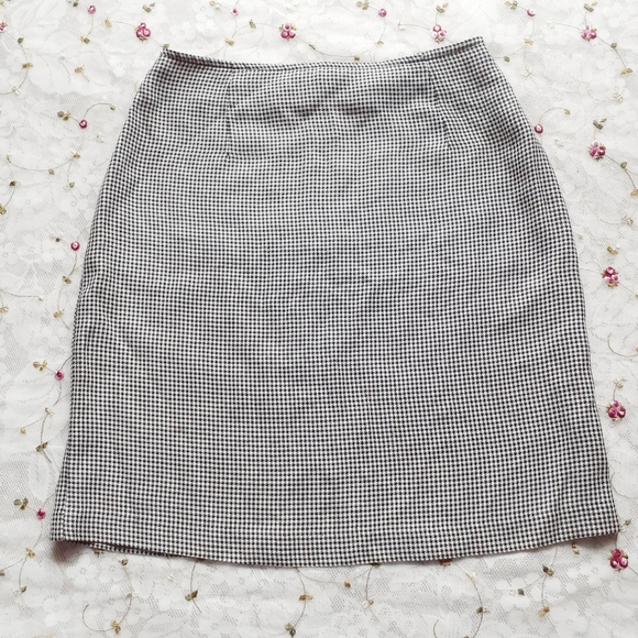 VTG Houndstooth Mini Pencil Skirt Black + White 7 - Picture 5 of 8